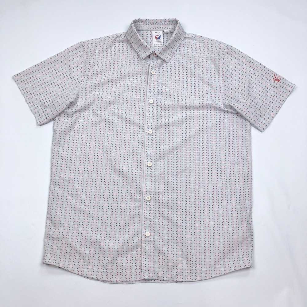 Puma Golf Volition America Mens Medium Short Sleeve Button Down Shirt Stars Grey